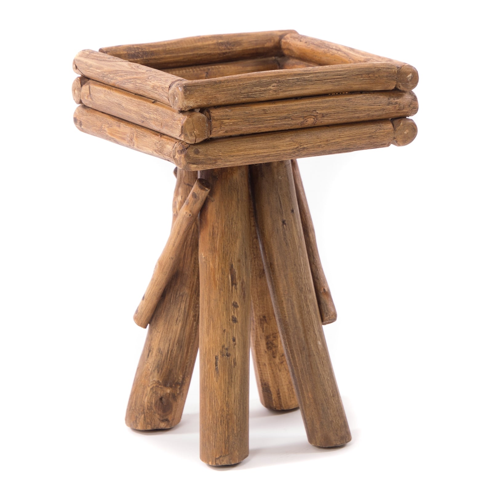 BLUMENHOCKER "TWIST" | Teak | rustikaler Holzhocker