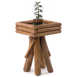 BLUMENHOCKER "TWIST" | Teak | rustikaler Holzhocker