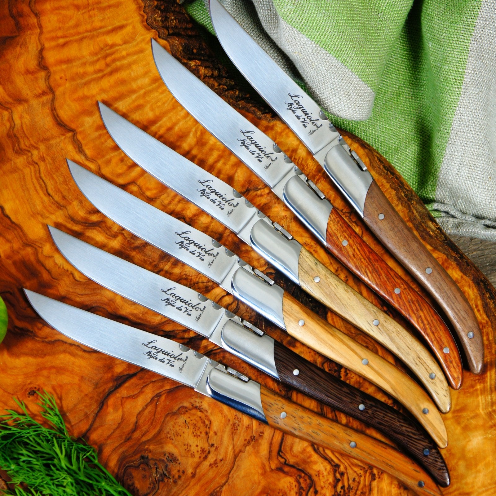 LAGUIOLE STEAKMESSER "MISCHHOLZ" | 6 Holzarten | 6 Messer im Etui