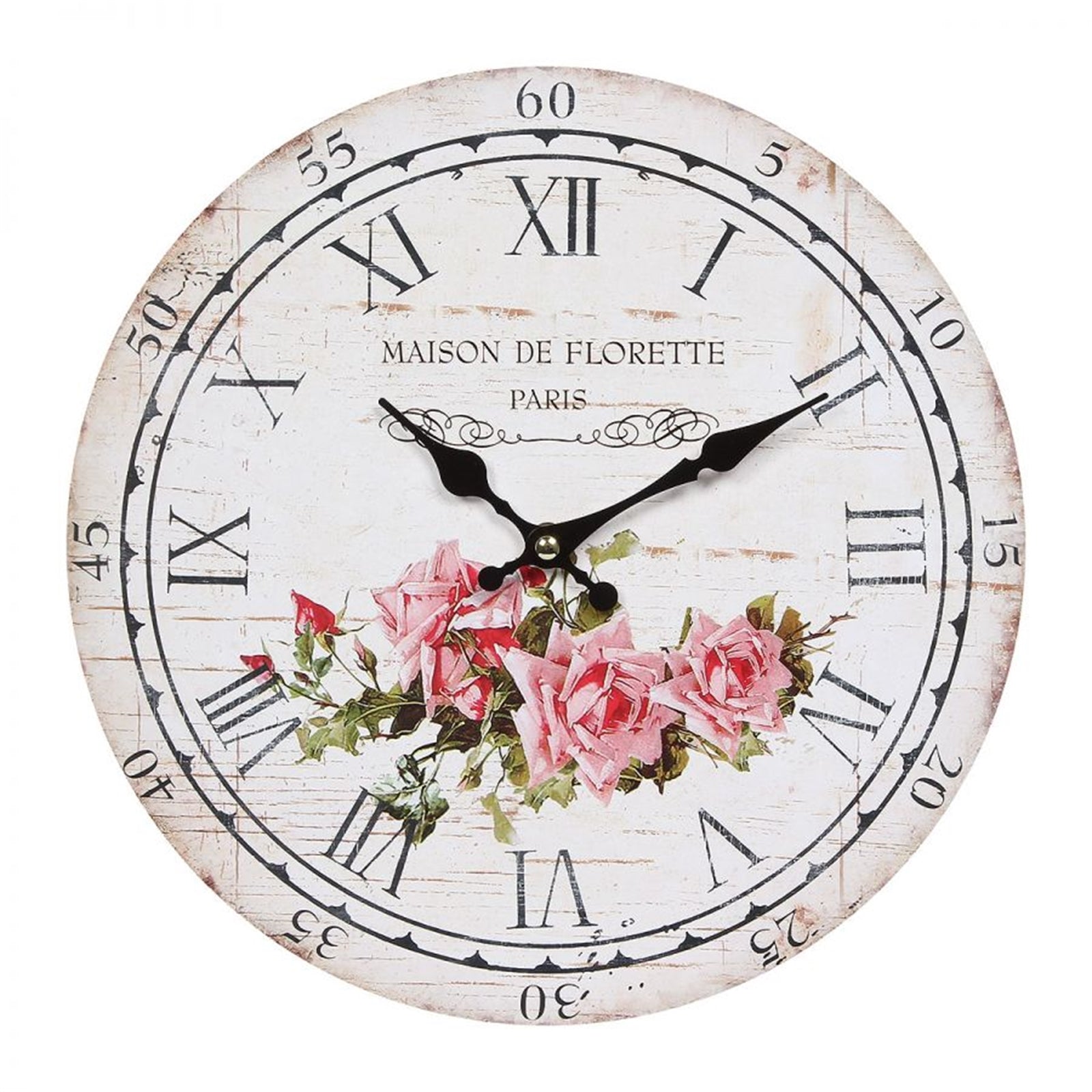 NOSTALGIE WANDUHR "ROSE" | 28 cm, Rosenprint | Landhausstil Uhr