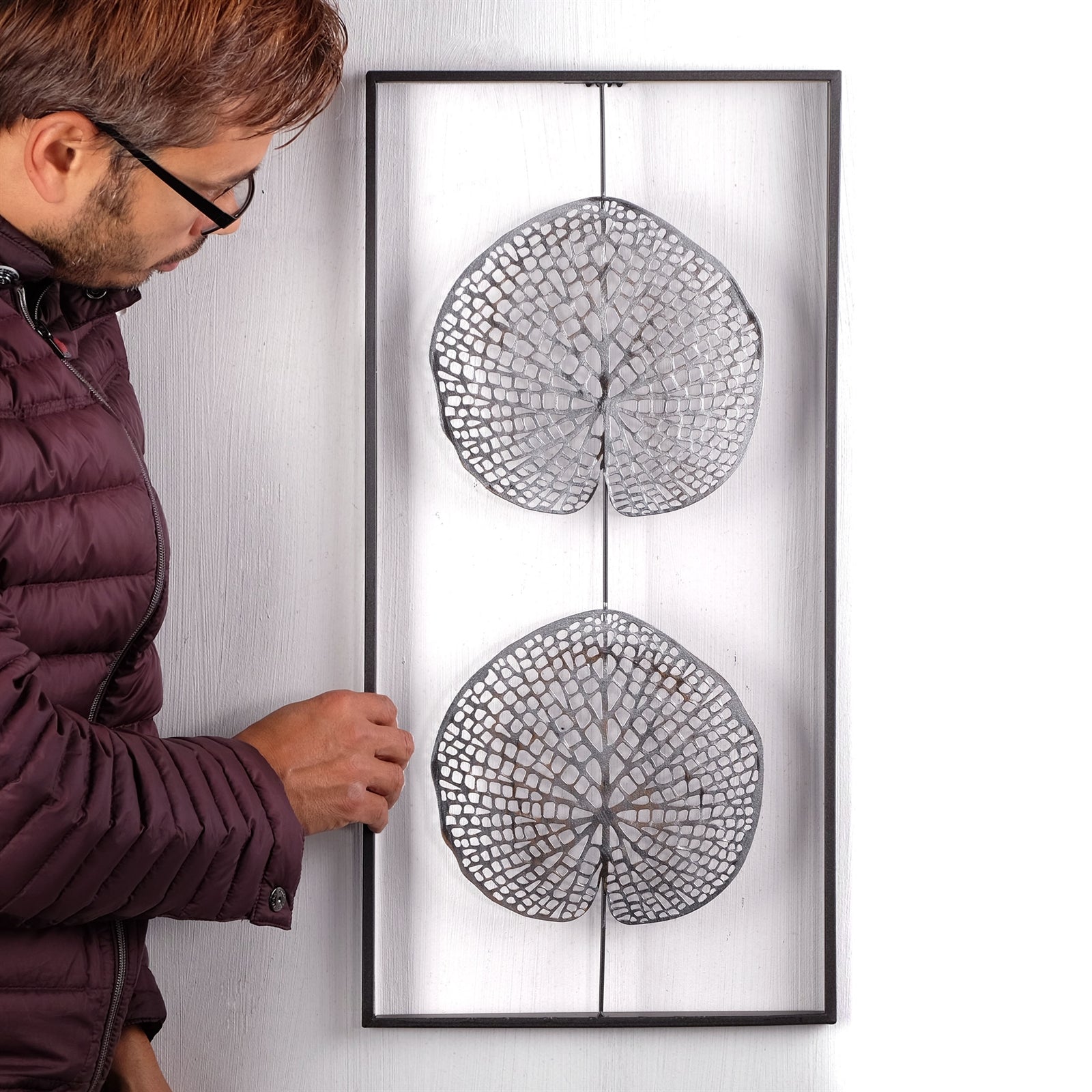 WAND DEKORATION "PURE LEAVES" | Metall, antik-silber, 61 cm | Wandbild