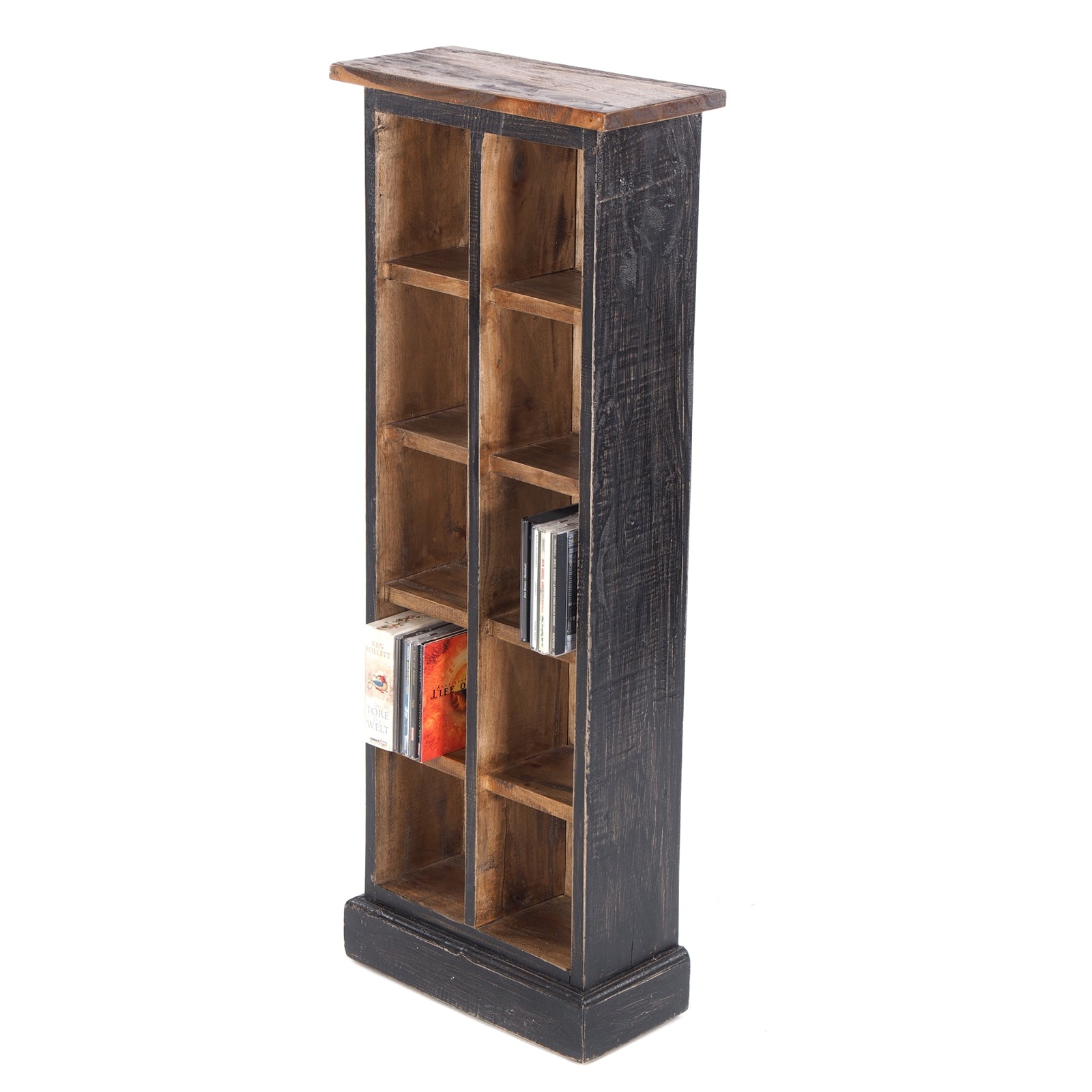 KLEINES CD & BÜCHERREGAL | 94x36cm, Holzregal 10 Fächer natur-schwarz
