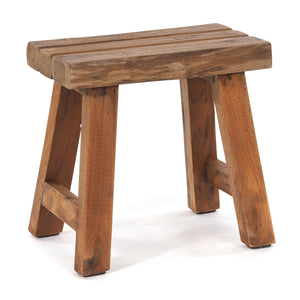 SITZHOCKER "RUSTIC" | 41x42x24cm (HxBxT), Teak | Holzhocker