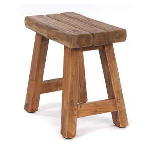 SITZHOCKER "RUSTIC" | 41x42x24cm (HxBxT), Teak | Holzhocker