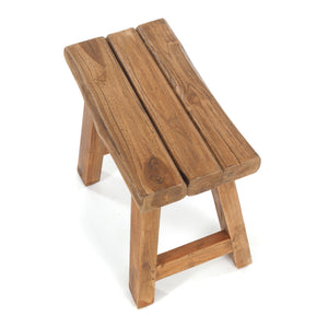 SITZHOCKER "RUSTIC" | 41x42x24cm (HxBxT), Teak | Holzhocker