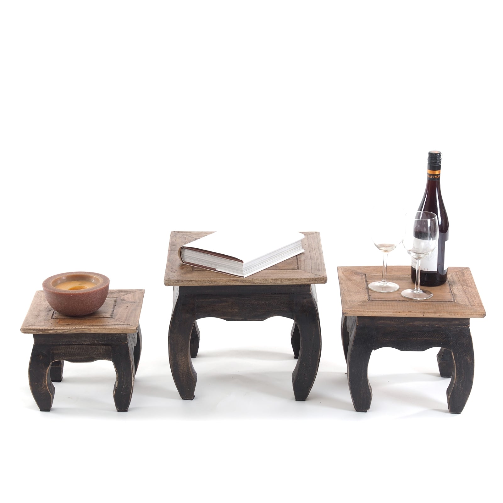 3ER OPIUMTISCH SET "SHISHA" | natur schwarz | Beistelltisch