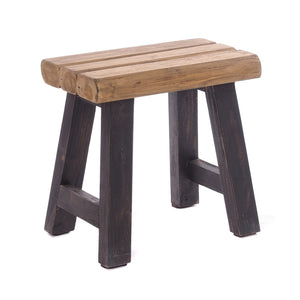 SITZHOCKER "RUSTIC" | 41x42x24cm (HxBxT), Teak | Holzhocker