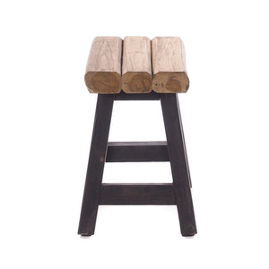 SITZHOCKER "RUSTIC" | 41x42x24cm (HxBxT), Teak | Holzhocker