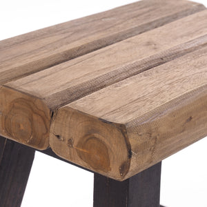 SITZHOCKER "RUSTIC" | 41x42x24cm (HxBxT), Teak | Holzhocker