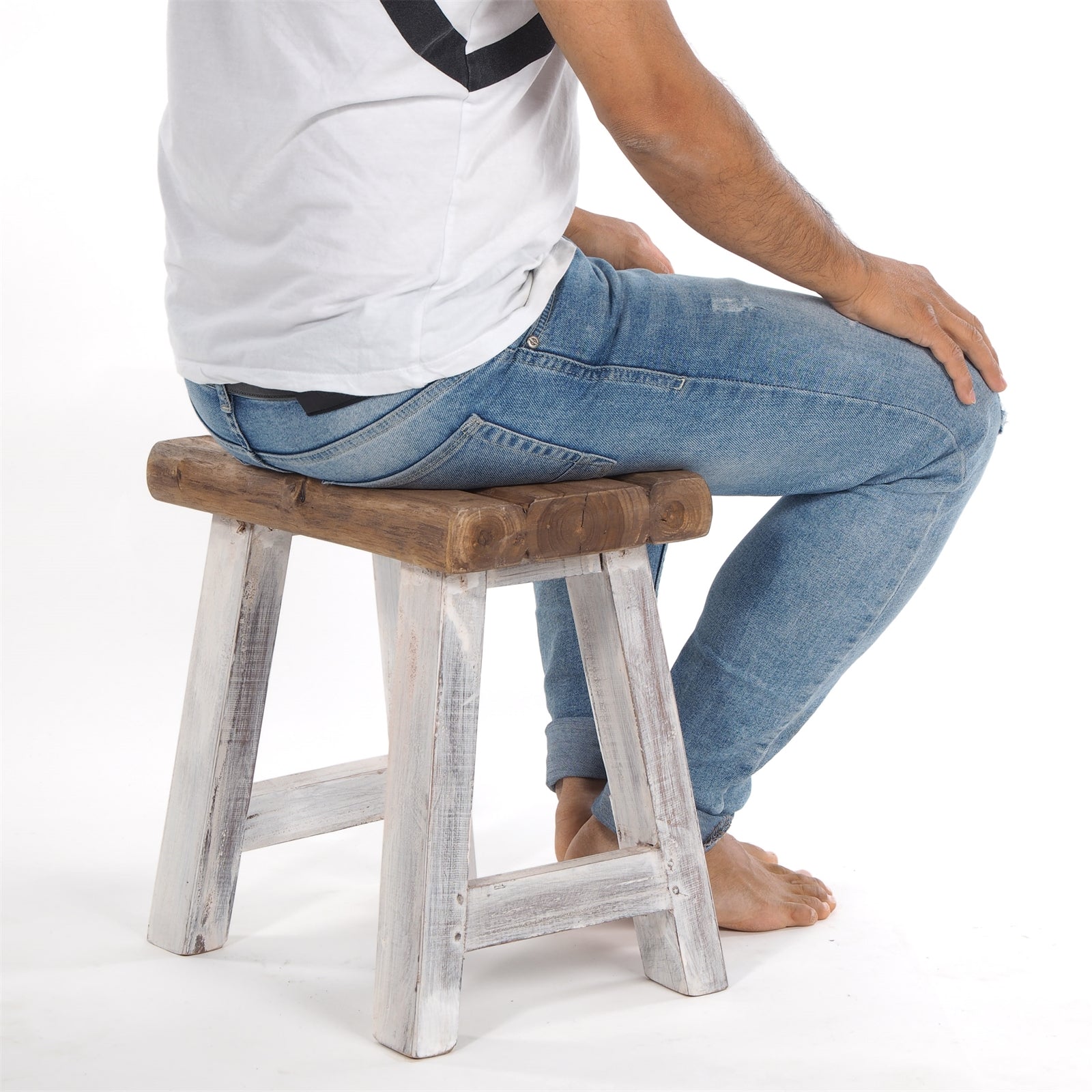 SITZHOCKER "RUSTIC" | 41x42x24cm (HxBxT), Teak | Holzhocker