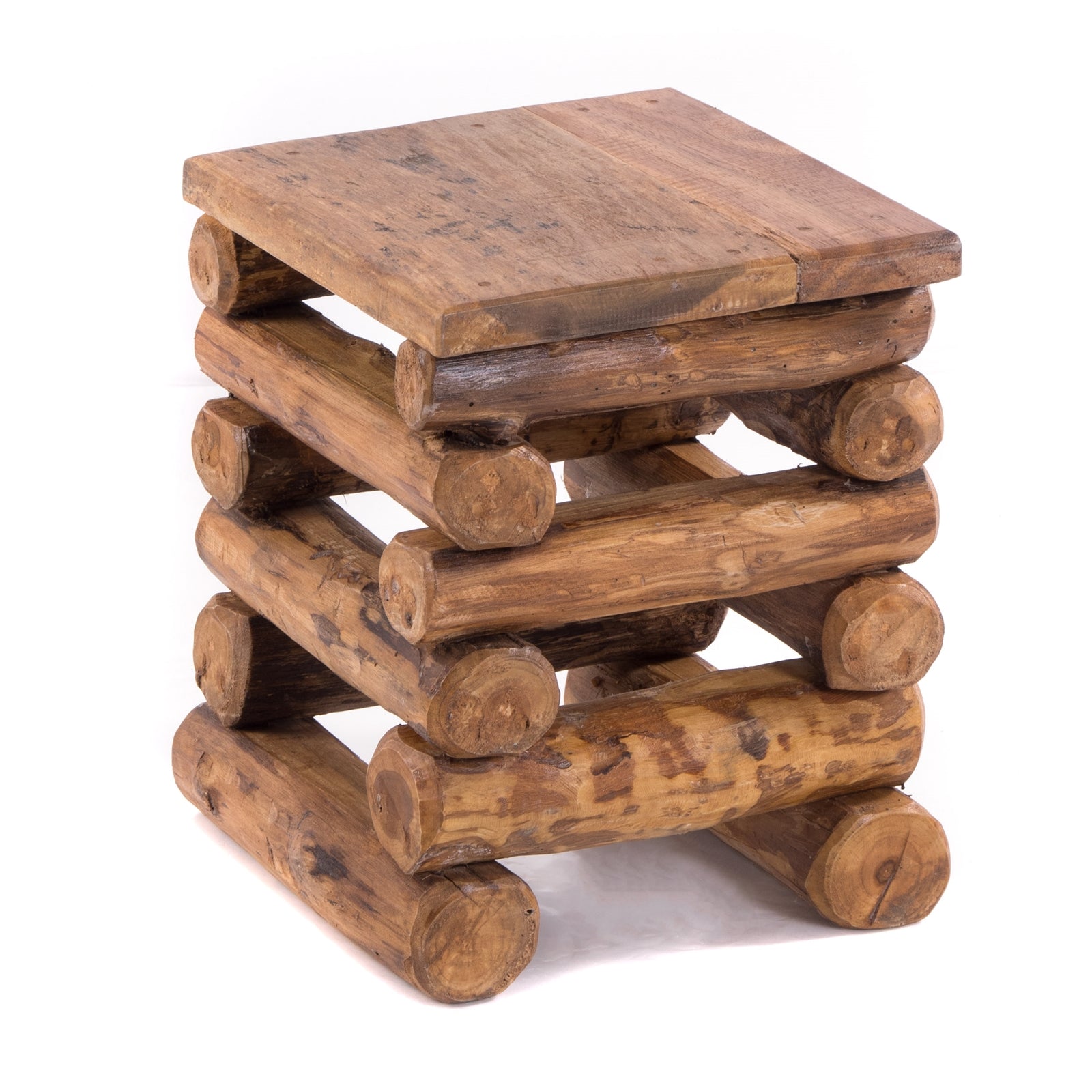 HOCKER "BLOCK 38" | 30x30x39cm (BxTxH), Altholz Teak | Sitzhocker