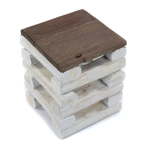 HOCKER "BLOCK 38" | 30x30x39cm (BxTxH), Altholz Teak | Sitzhocker