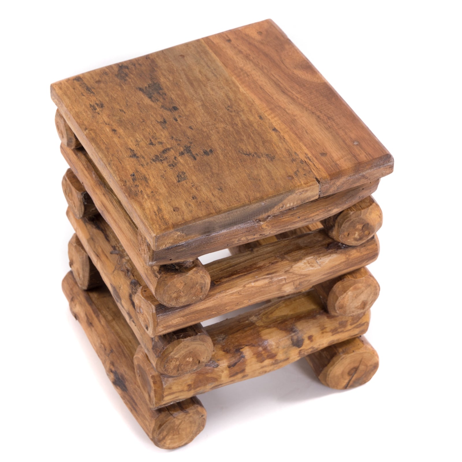 HOCKER "BLOCK 38" | 30x30x39cm (BxTxH), Altholz Teak | Sitzhocker