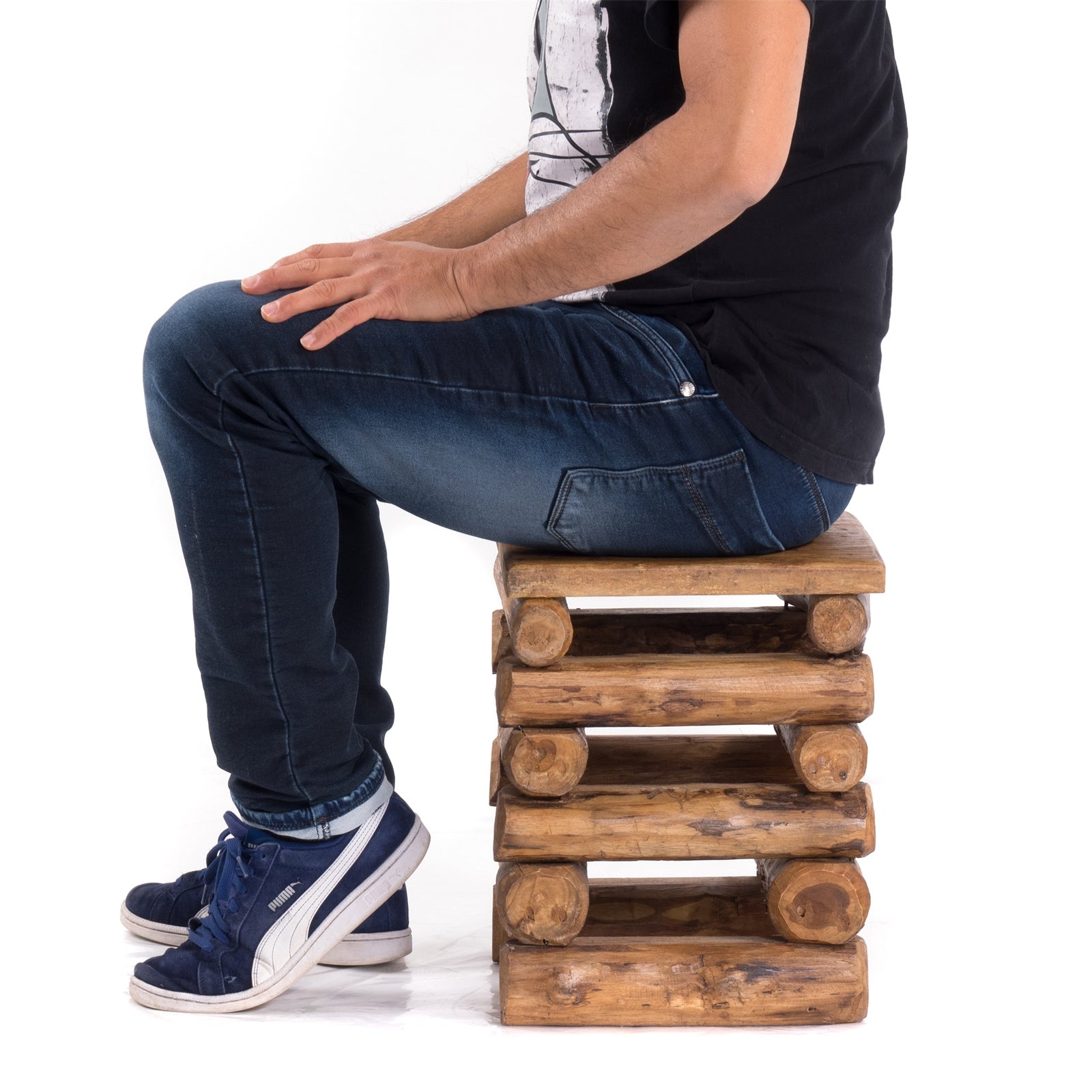 HOCKER "BLOCK 38" | 30x30x39cm (BxTxH), Altholz Teak | Sitzhocker