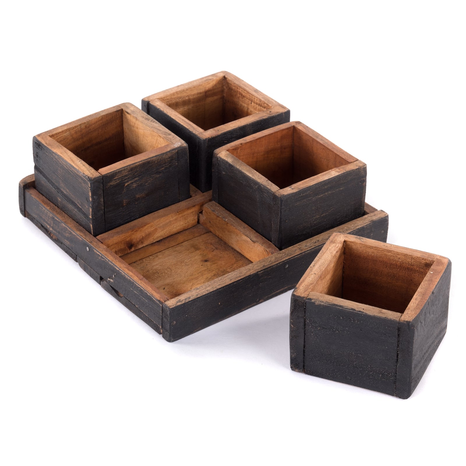 HOLZ AUFBEWAHRUNGSKISTEN "CUBO" | 24x9 cm (BxH), Mahagoni | Kistenset