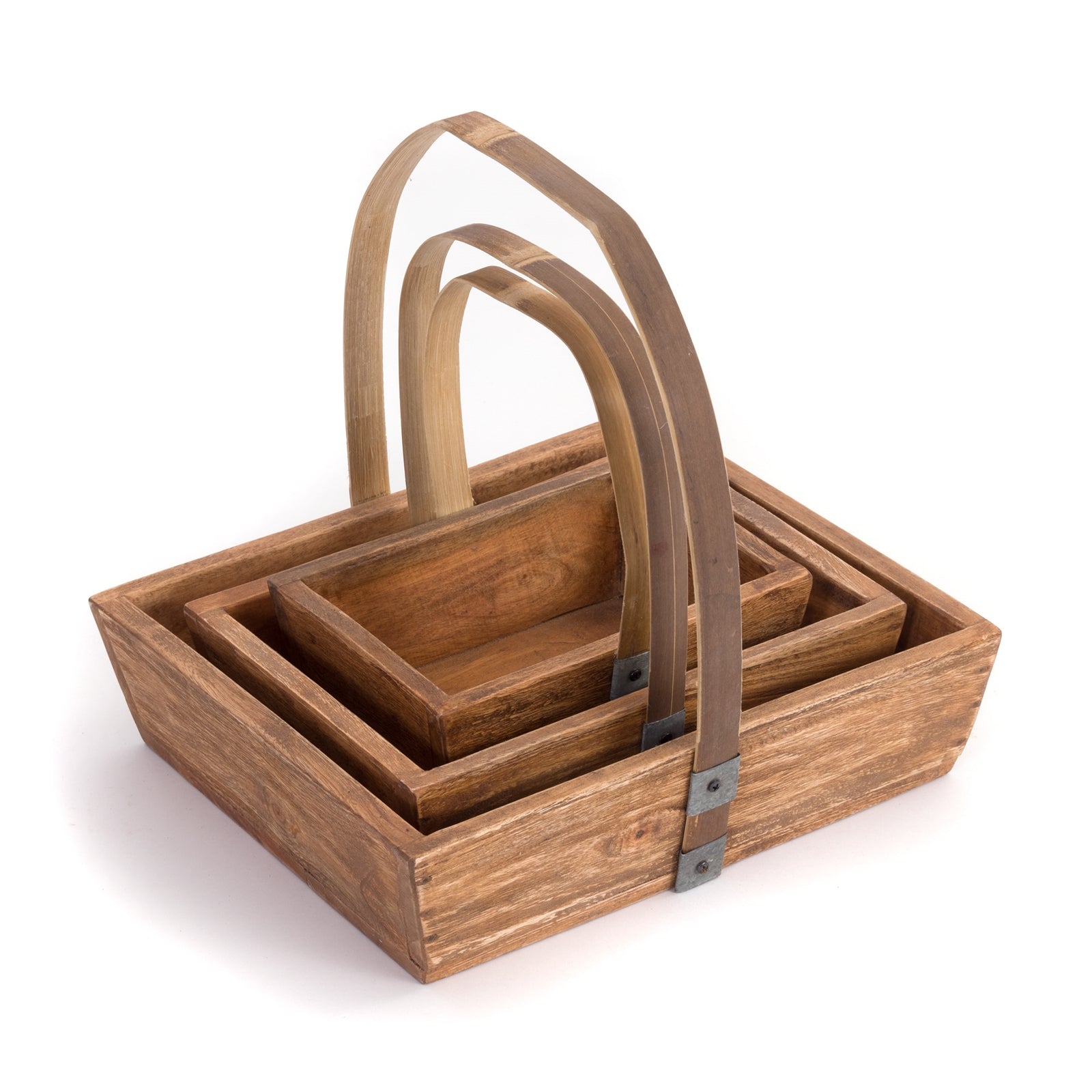 HOLZ KÖRBE MIT HENKEL | 3er Set aus Mahagoni & Teak