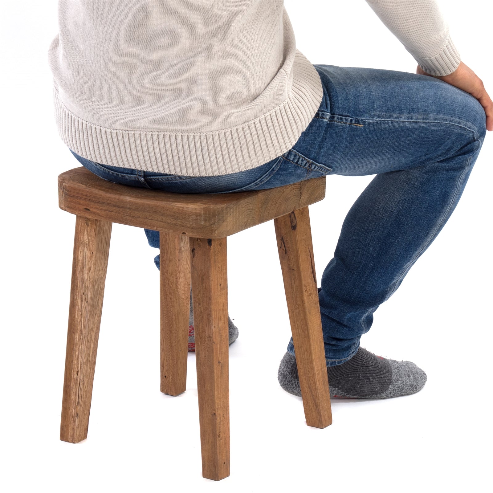 HOLZHOCKER "LUPO" | 40x30 cm (HxB), Teak / Mahagoni | Sitzhocker