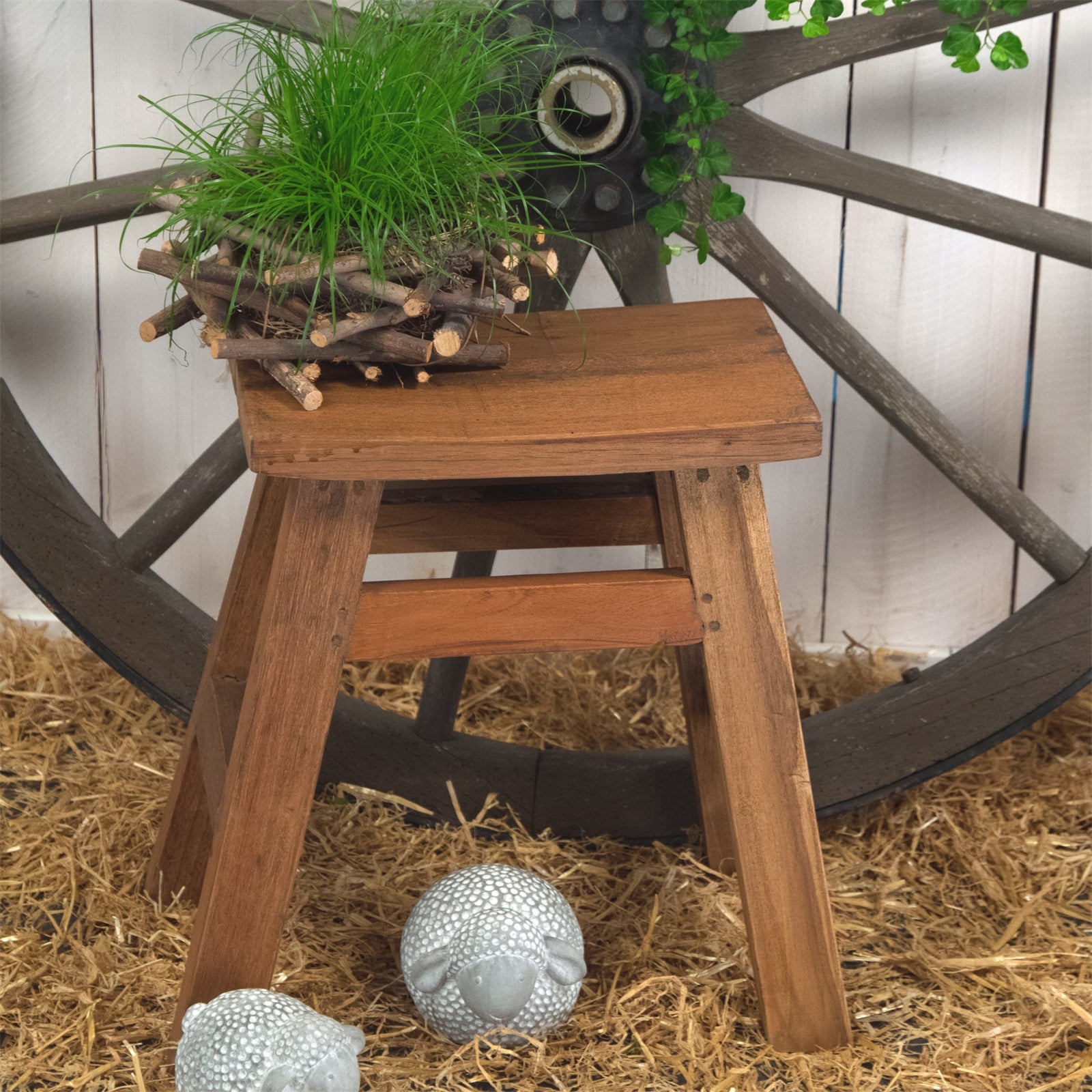 HOLZ HOCKER "NOAH" | 50 cm, Teak & Mahagoni | Sitzhocker