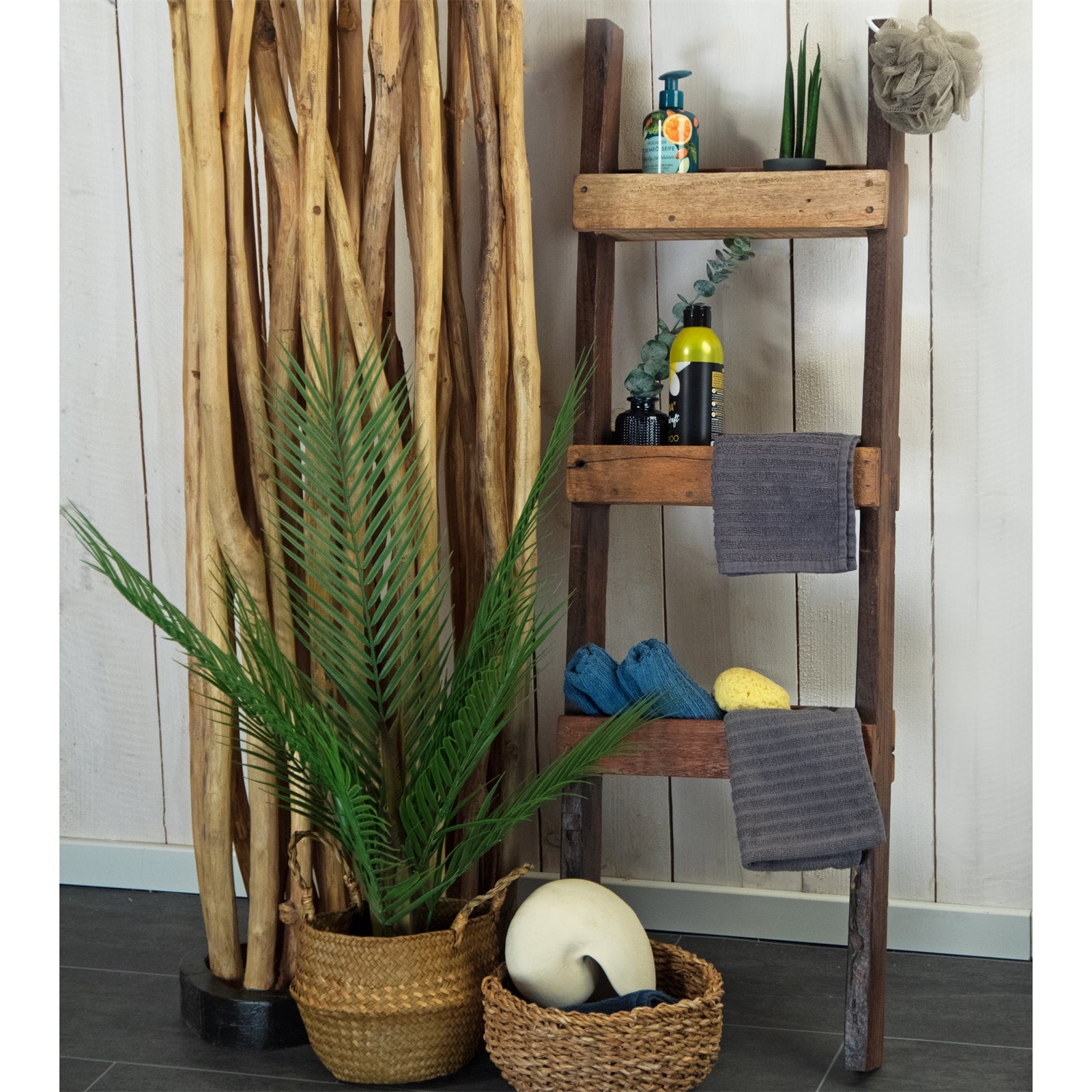 LEITERREGAL "SAKURA" | Mahagoni Holz, 110 cm | Wandlehnregal