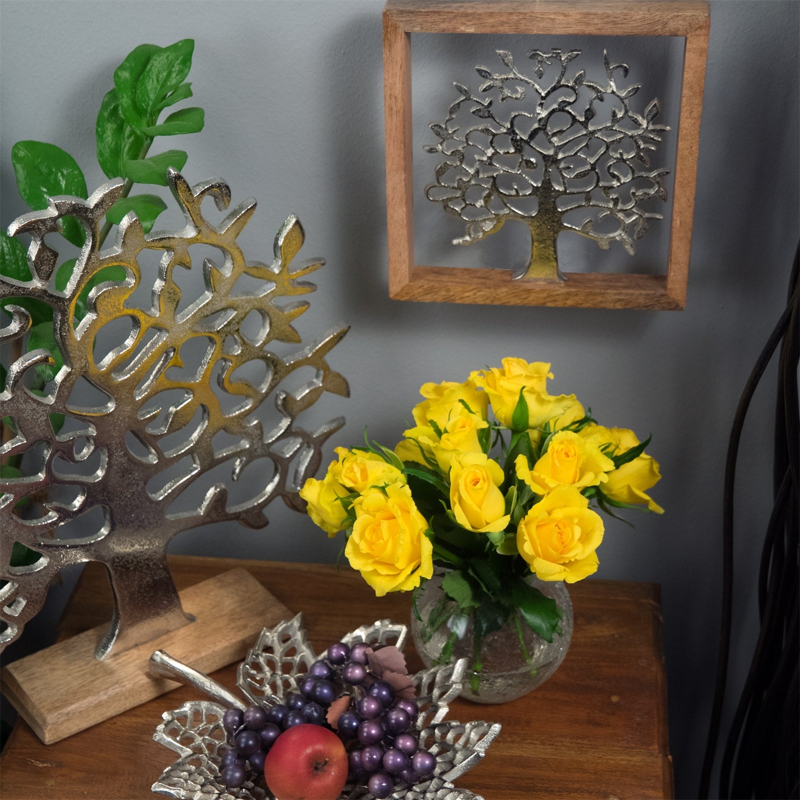 METALL WANDBILD | 20 cm, Metall, Mangoholz | Wanddeko