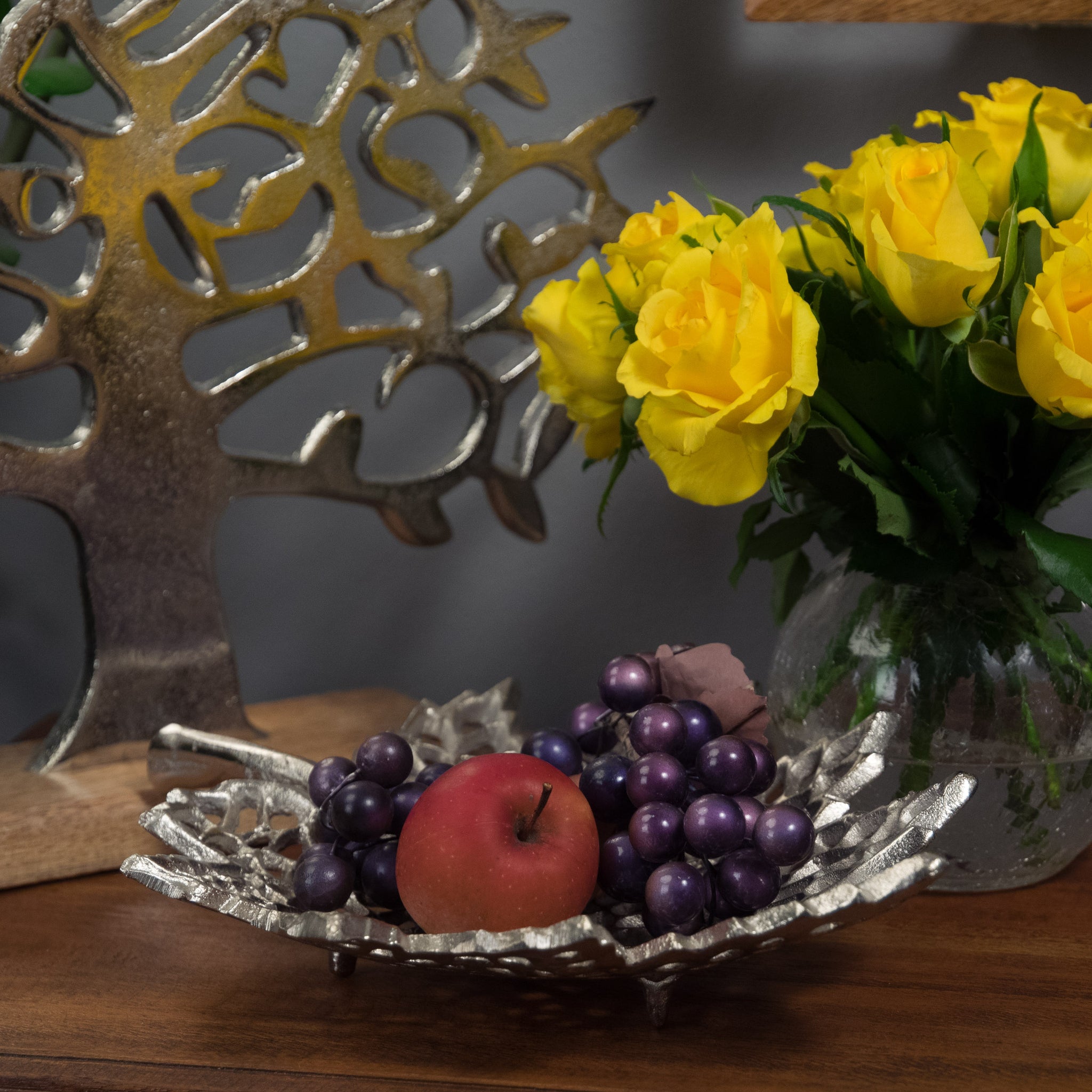 BLATT SCHALE "LEAF" | 2 Größen, Metall | Dekoschale silber | Muster: klein