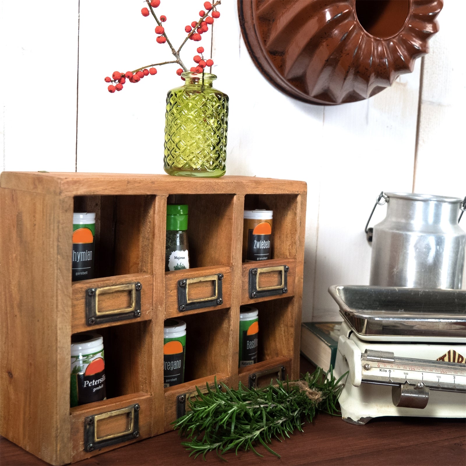 WANDREGAL "LIMA" | Mahagoni Holz, 6 Fächer | Holzregal