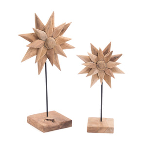 TEAK SKULPTUR "SUNFLOWER" | 2-teilig | Holz Aufsteller Blume