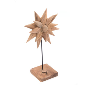 TEAK SKULPTUR "SUNFLOWER" | 2-teilig | Holz Aufsteller Blume