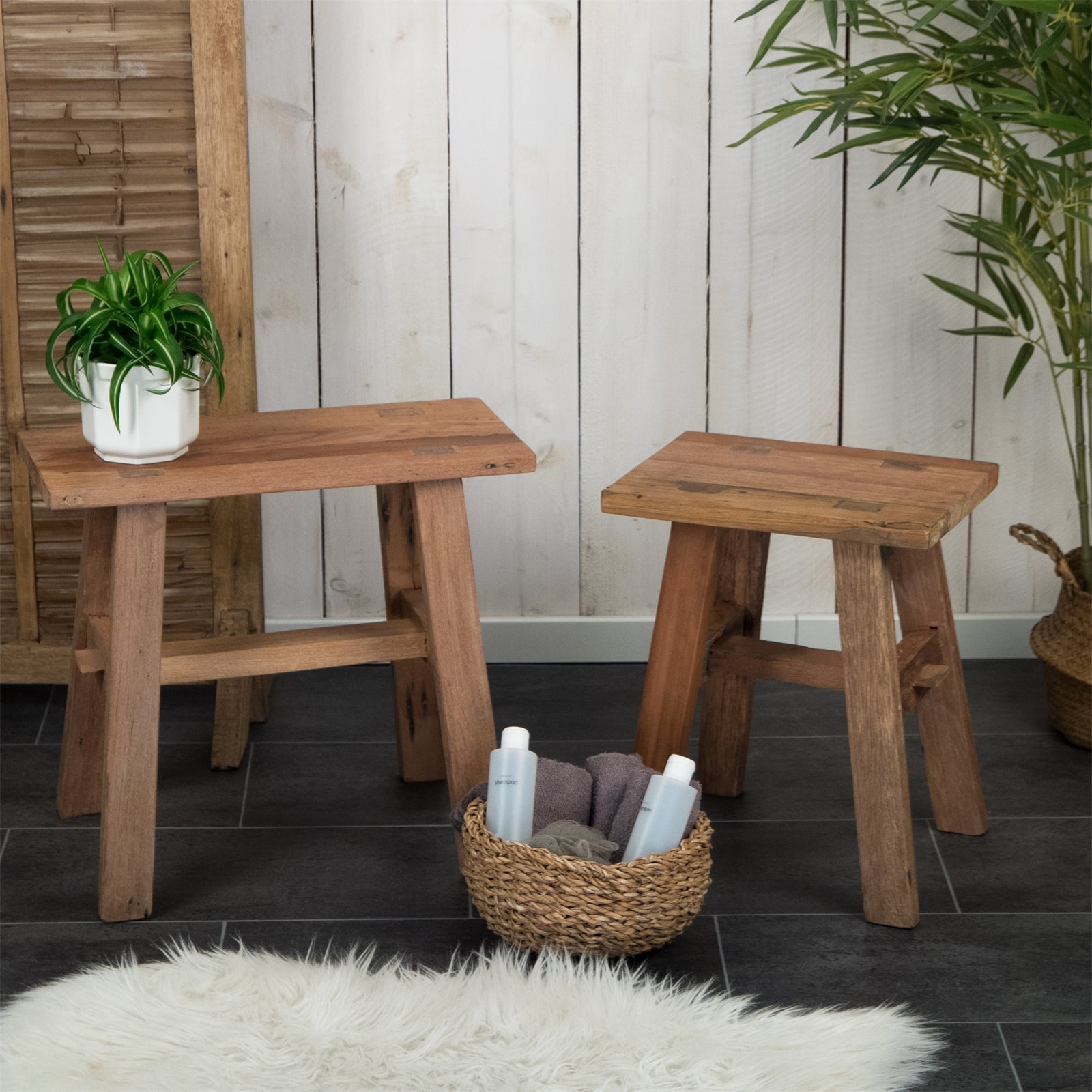 HOLZ HOCKER "RECTA 45" | 50x45 cm, Recyclingholz | Pflanzenhocker