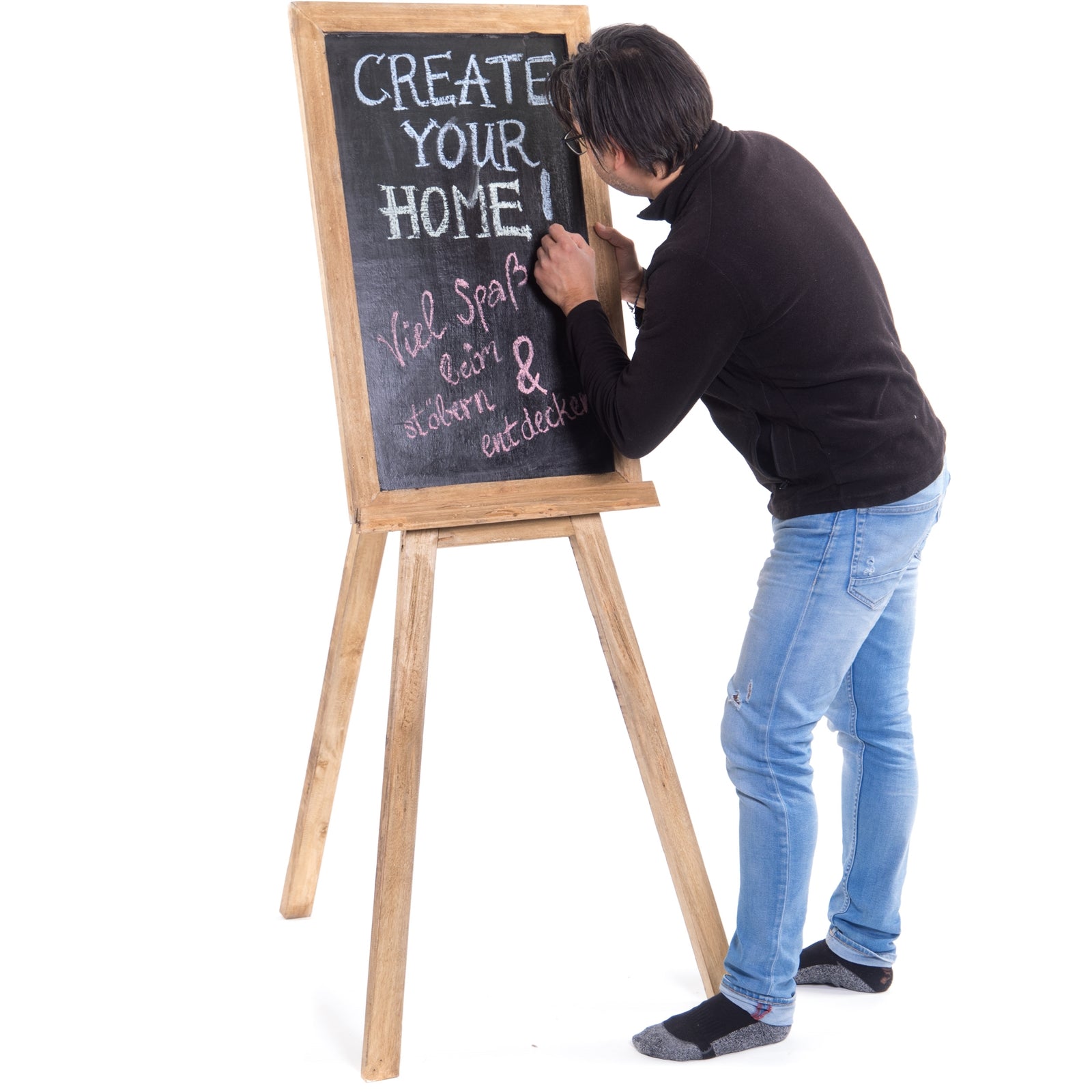 TAFEL AUFSTELLER "MEMO" | 160 cm, Massivholz | Kreidetafel