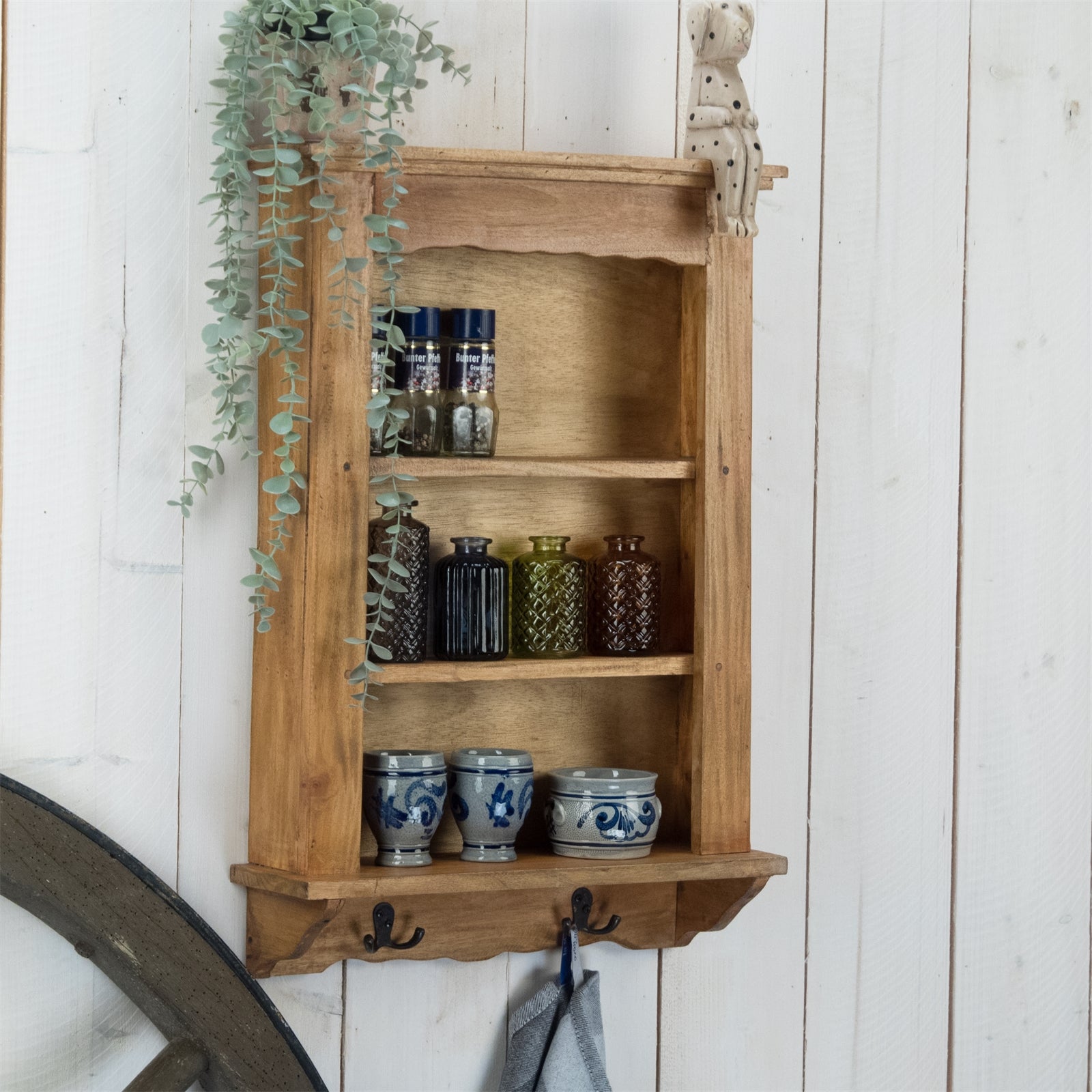 WANDREGAL "COUNTRY" | Mahagoni Holz, 68 cm | Küchenregal mit Haken