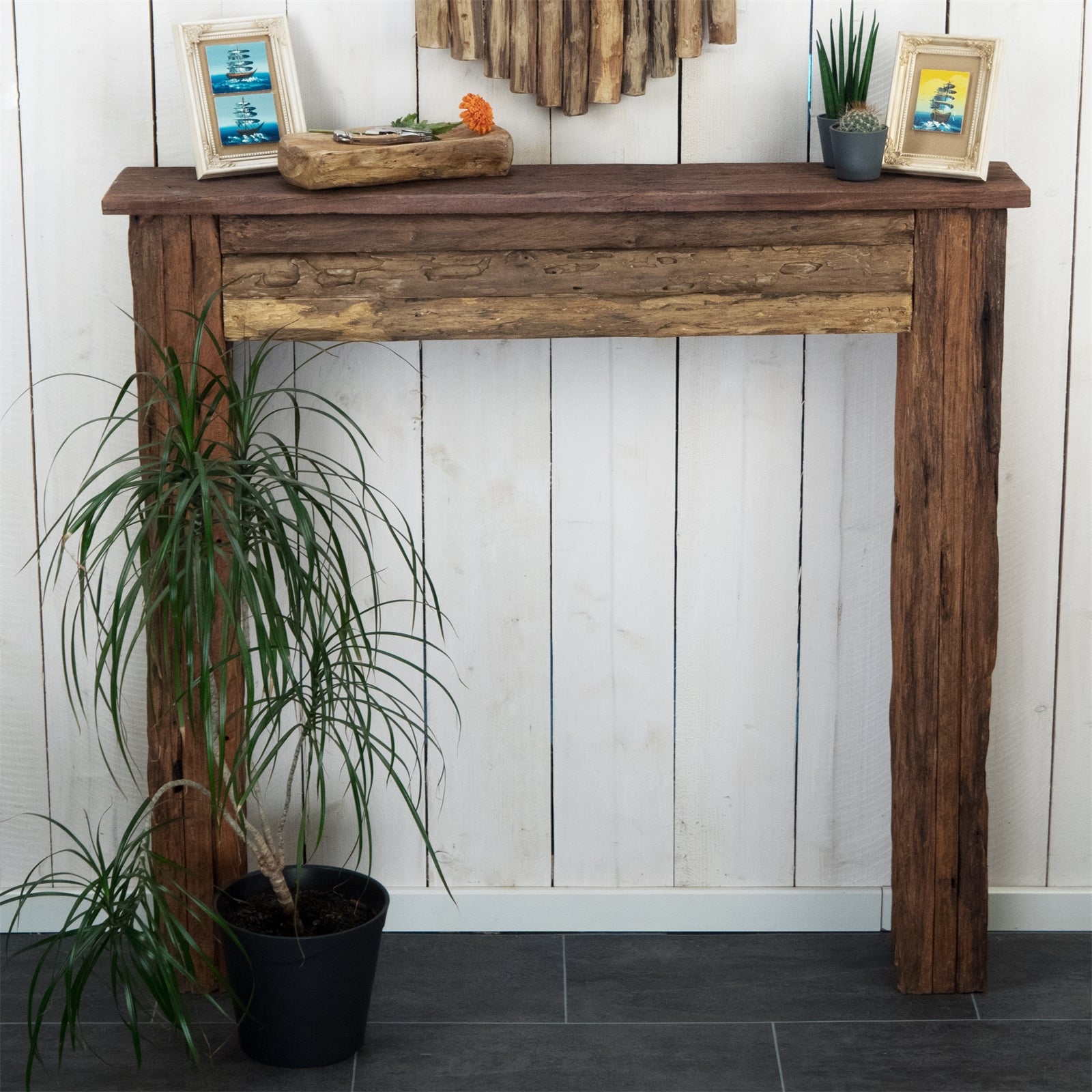 DEKO KAMIN KONSOLE "COTTAGE" | Mahagoni Holz, 106 cm | Kaminumrandung