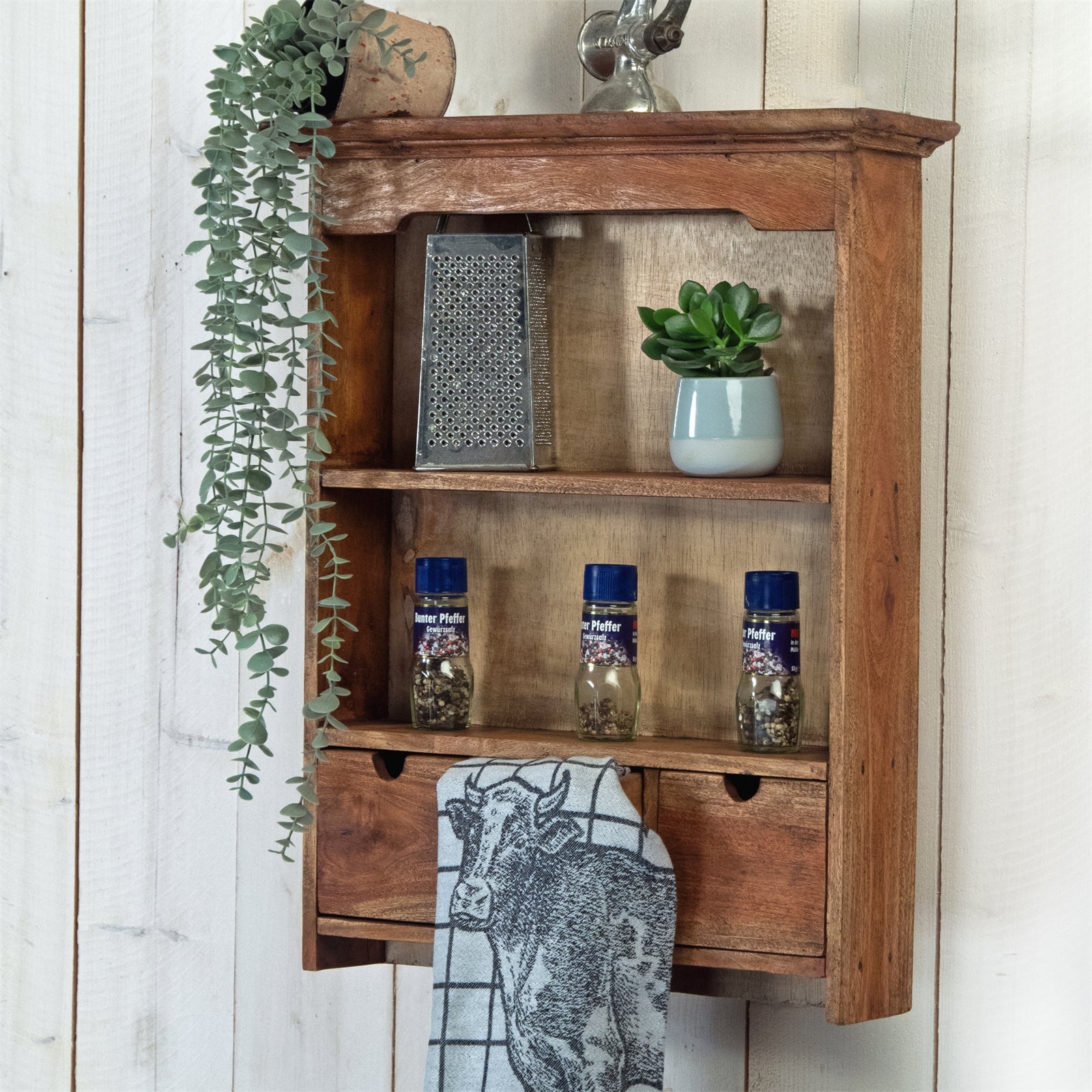 LANDHAUS WANDREGAL "ADELIA" | 60 cm, Mahagoni Holz | Küchenregal