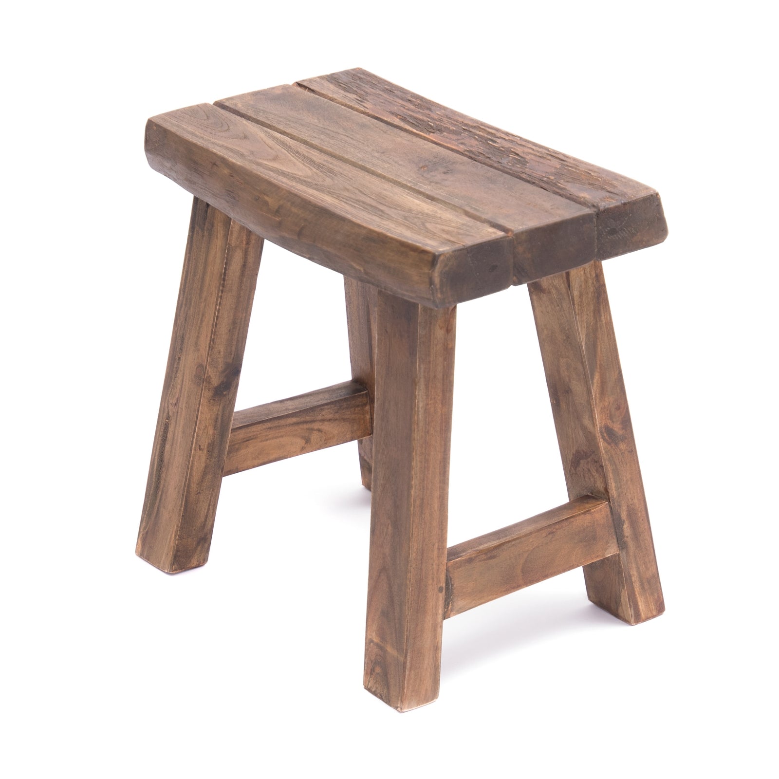 SITZHOCKER "RUSTIC" | 41 cm, Braun, Teak | Holz Hocker