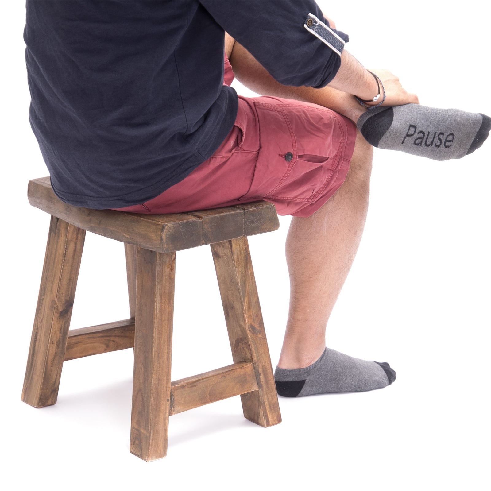 SITZHOCKER "RUSTIC" | 41 cm, Braun, Teak | Holz Hocker