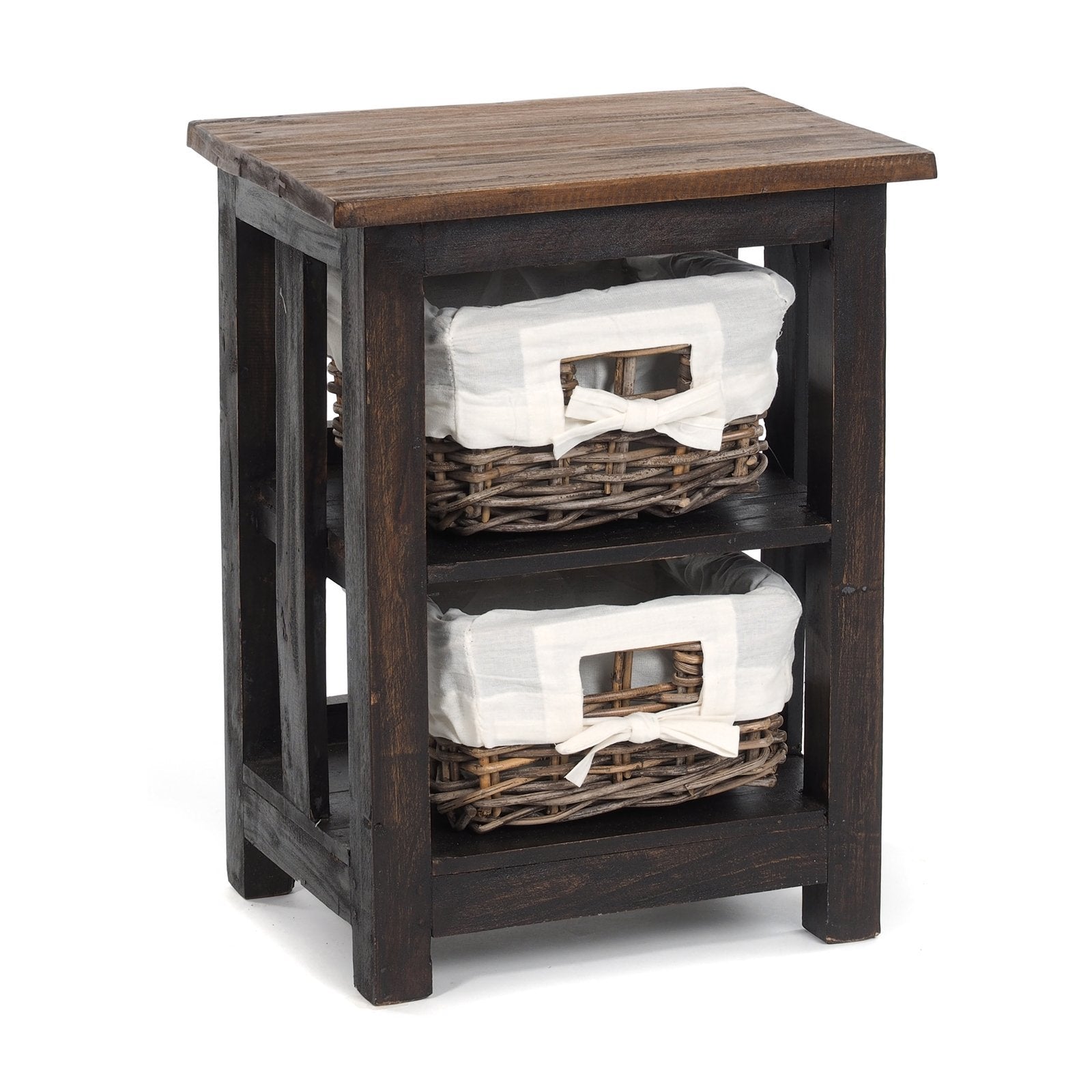 BADSCHRÄNKCHEN "FLAIR" 2 Rattankörbe | 50x38x29cm (HxBxT) | Kommode | Farbe: 04 schwarz-natur - DESIGN DELIGHTS