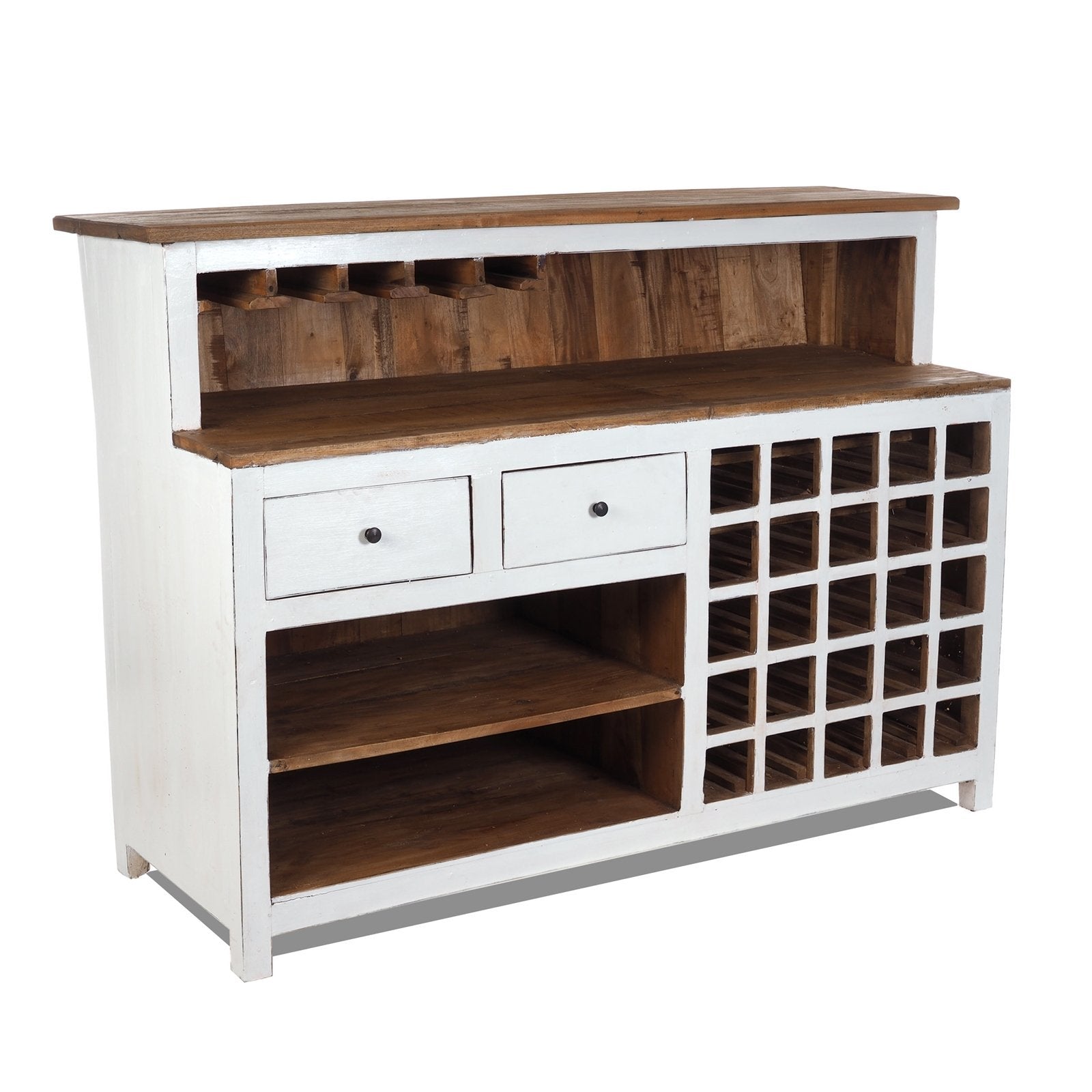 BARSCHRANK "PUREWOOD" | 150x110x55cm (BxHxT), Hausbar, Verkaufstresen | Farbe: 06 weiß-landhaus - DESIGN DELIGHTS
