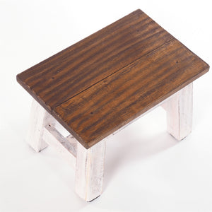 FUSSHOCKER Monte | 30x21cm(BxH), kleiner Holzhocker aus Mahagoni Holz | Farbe: 05 weiß-natur - DESIGN DELIGHTS