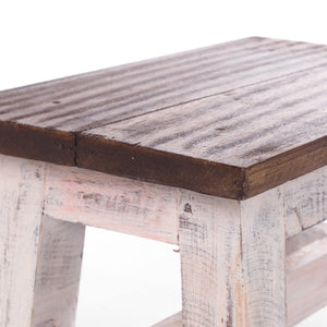 FUSSHOCKER Monte | 30x21cm(BxH), kleiner Holzhocker aus Mahagoni Holz | Farbe: 05 weiß-natur - DESIGN DELIGHTS