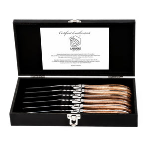 LAGUIOLE STEAKMESSER SET "LUXIVIO" | Edelstahl, Olivenholz | 6 Messer - DESIGN DELIGHTS