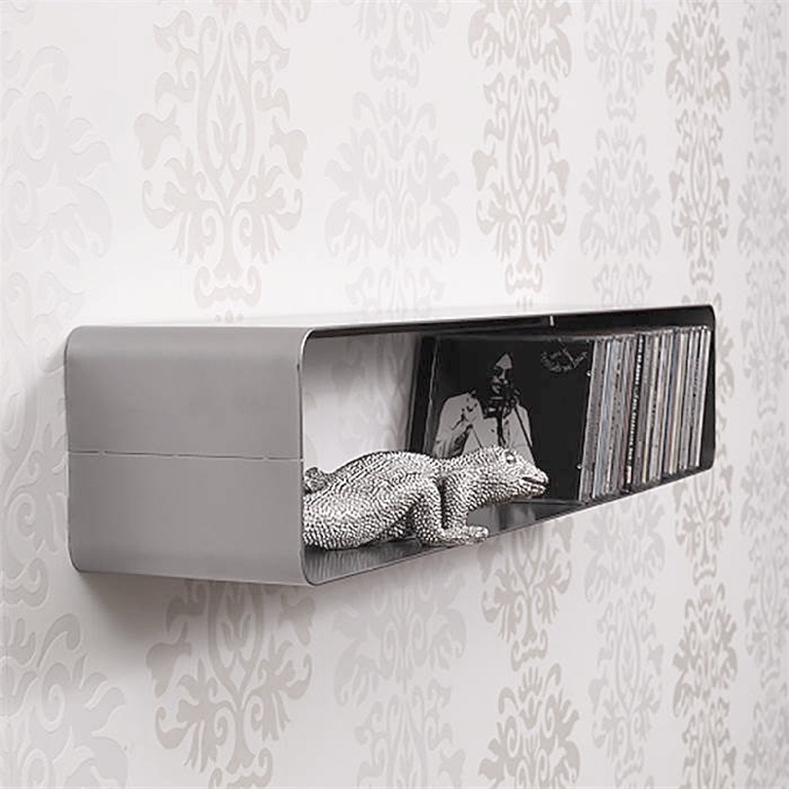 RETRO DESIGN CD REGAL "CUBE" | 120cm, Metall, Wandregal für 100CDs | Farbe: silber - DESIGN DELIGHTS