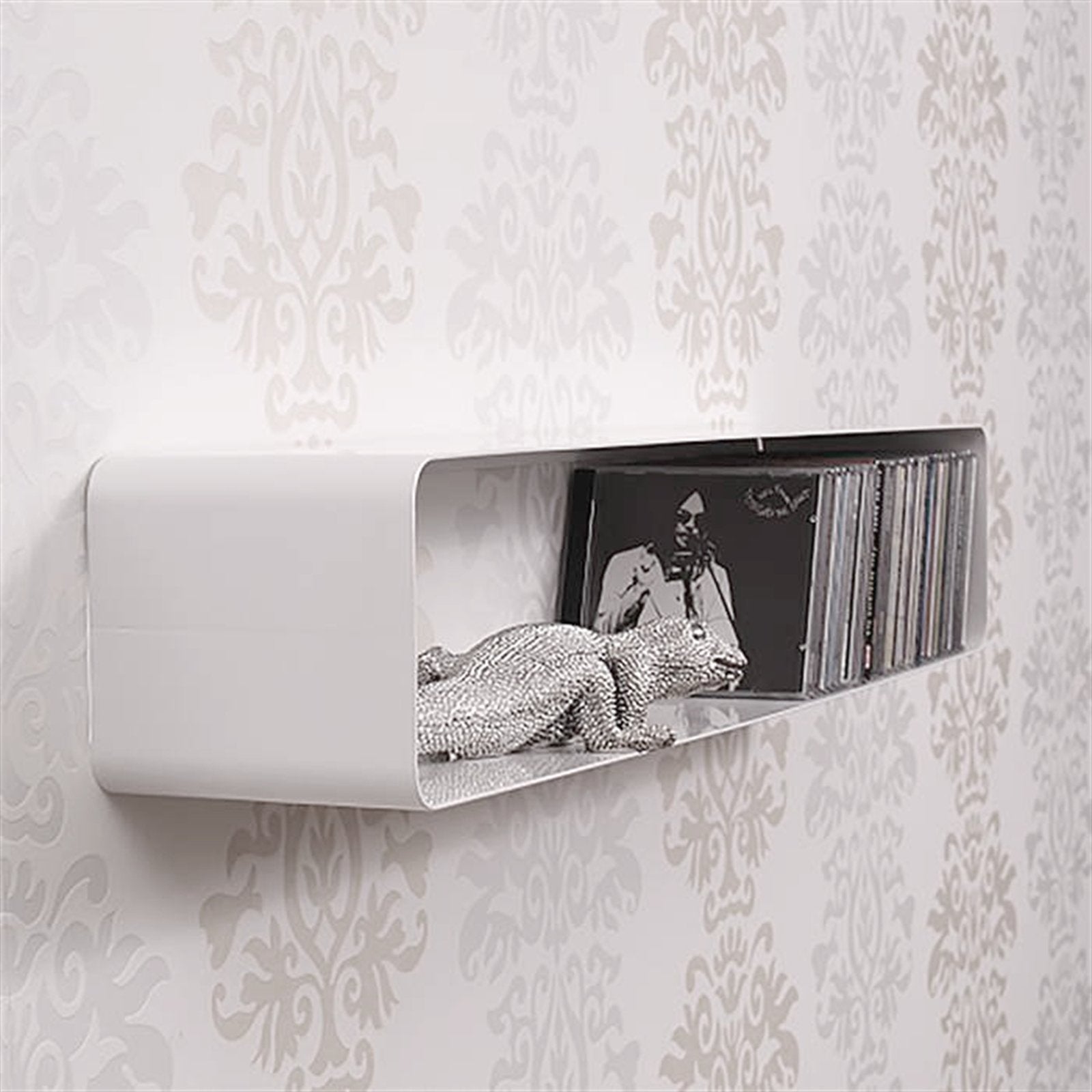 RETRO DESIGN CD REGAL "CUBE" | 120cm, Metall, Wandregal für 100CDs | Farbe: weiß - DESIGN DELIGHTS