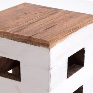 SITZHOCKER "BRICK" | 48x29cm (HxB), Mahagoni | Holzhocker | Farbe: 06 weiß-landhaus - DESIGN DELIGHTS