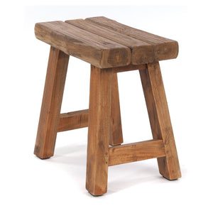 SITZHOCKER "RUSTIC" | 41x42x24cm (HxBxT), Teak | Holzhocker | Farbe: 01 natur-vintage - DESIGN DELIGHTS