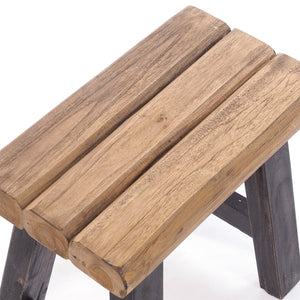 SITZHOCKER "RUSTIC" | 41x42x24cm (HxBxT), Teak | Holzhocker | Farbe: 04 schwarz-natur - DESIGN DELIGHTS