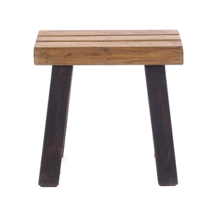 SITZHOCKER "RUSTIC" | 41x42x24cm (HxBxT), Teak | Holzhocker | Farbe: 04 schwarz-natur - DESIGN DELIGHTS