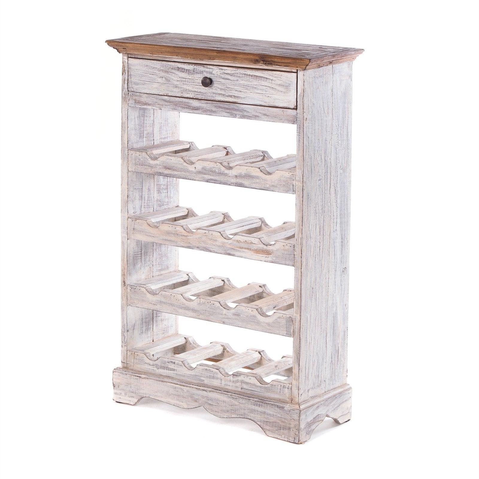 WEINREGAL CORTEZ | 85x55cm(HxB) Flaschenregal aus Holz mit Schublade | Farbe: 05 weiß-natur - DESIGN DELIGHTS